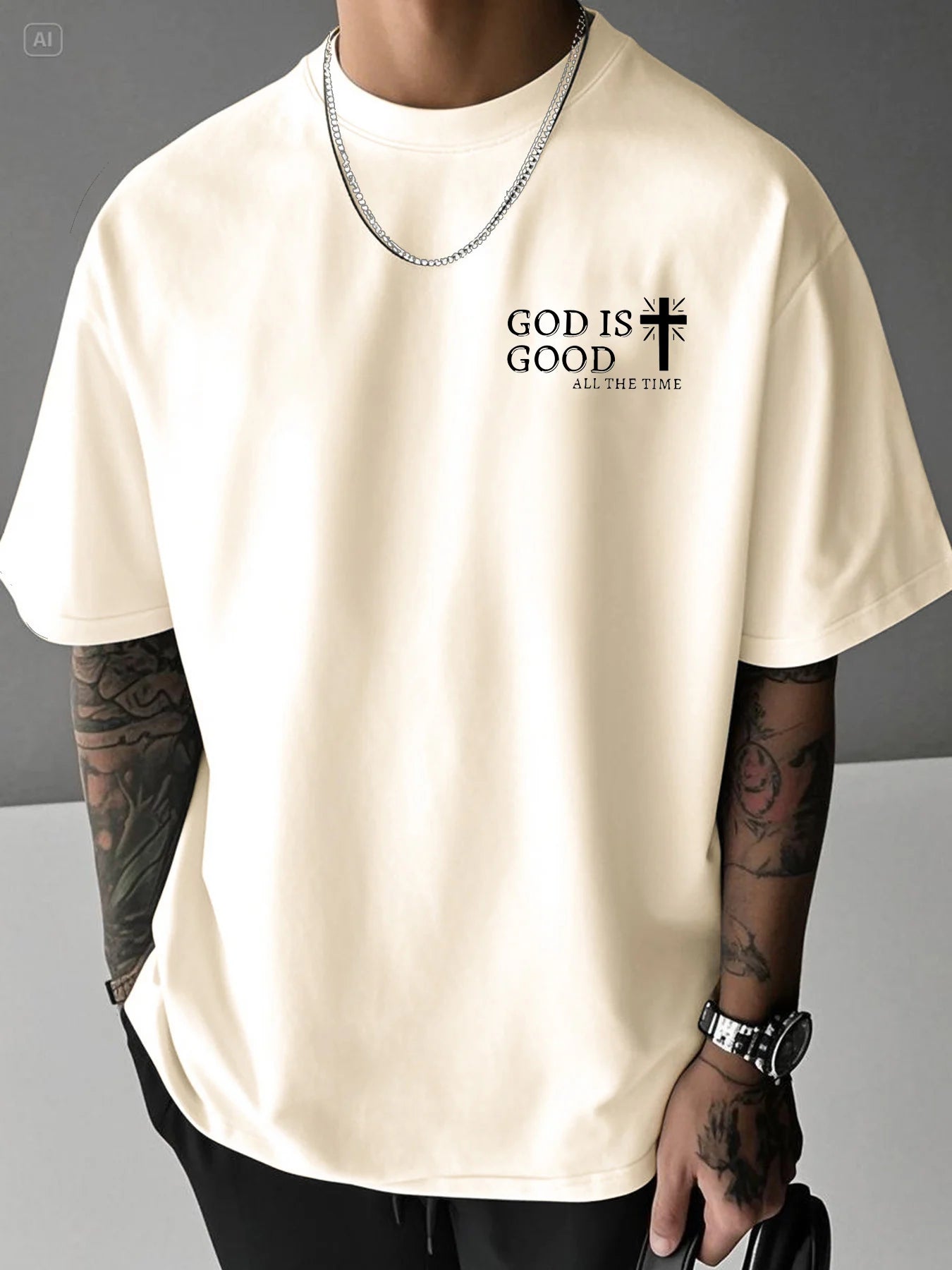 Men's Summer 100% Cotton Casual God is a Good Faith Double sided Printed Loose Sport Round Neck Short Sleeve T-shirt Versatile T