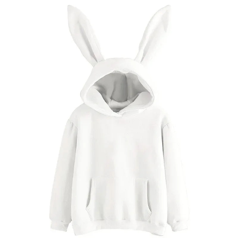 2025 Autumn And Winter New Women's Clothing Harajuku Wei Hooded Rabbit Hoodie Solid Color Loose Casual Women's Top Women's Coat