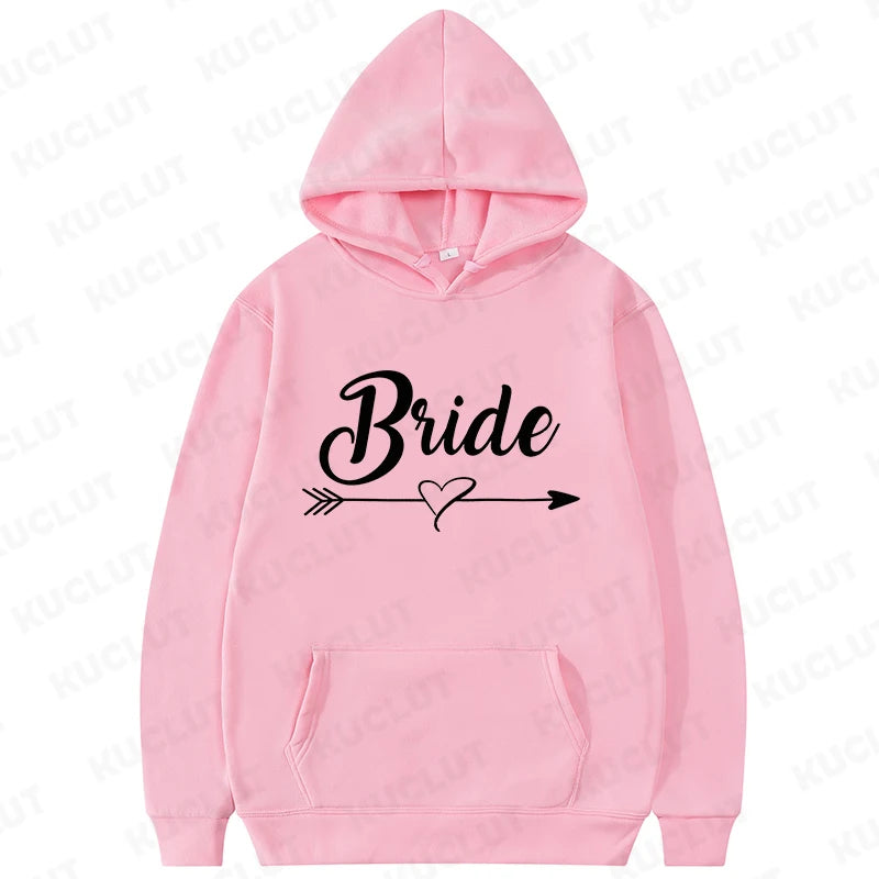 Team Bride Squad Hoodies,  Arrow Heart Graphic Sweatshirts, Women's Casual Hooded Tops for Bridal Wedding & Bachelorette Party