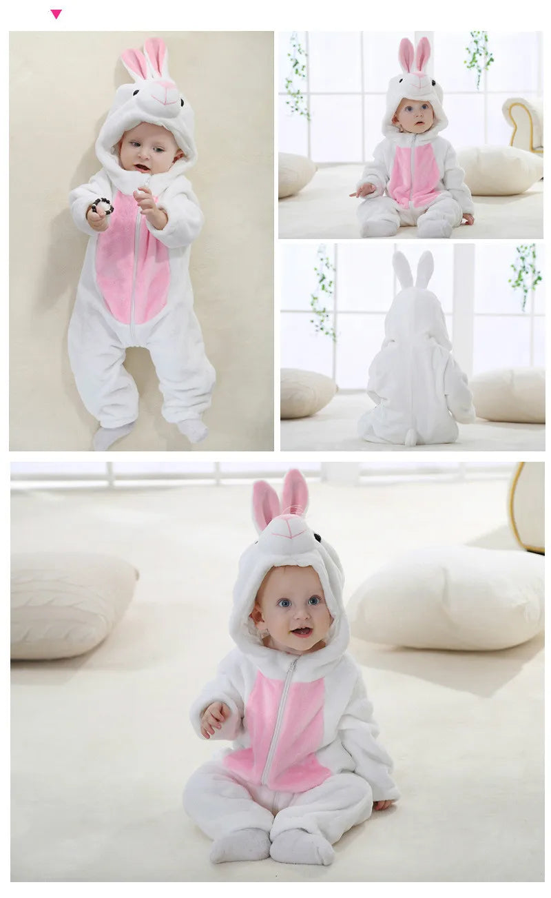 Cartoon Flannel Baby Rompers Unicorn Rabbit Dinosaur Pajamas Cotton Baby Boy Girls Animal Costume Baby Jumpsuit Kigurumi Outfits