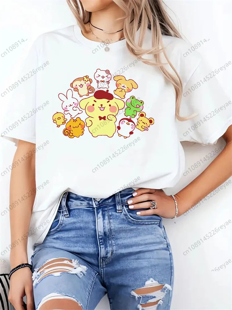 Women T Shirt Funny Pom Pom Purin Printed Tops Tee Female Short Sleeve Tshirt Harajuku Tee Shirts 90s Girls T-shirts