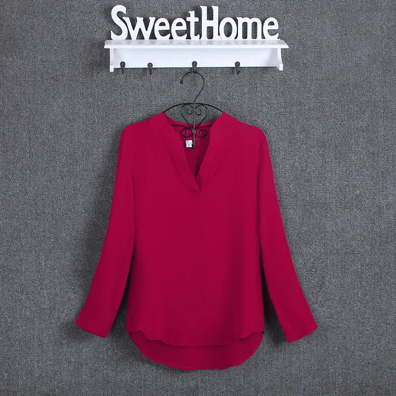 Plus Size Blouse Clothing Women Long Sleeve Shirt Chiffon Blouse Ladies Top
