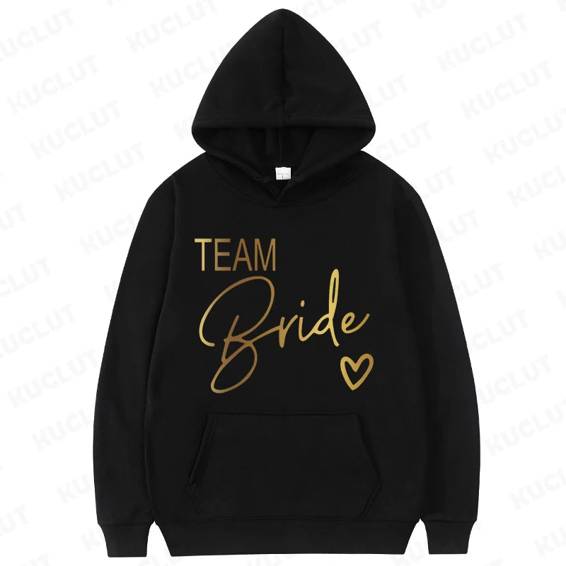 Team Bride Matching Hoodies Women Soft Casual Bridesmaid Bachelorette Party Gift Hooded Sweatshirts Wedding Group Outfits Tops