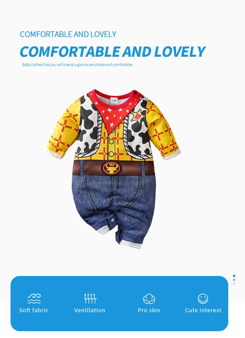 Newborn Knitted Baby Onesie Cartoon Boy Toddler Jumpsuit Romper Spring and Autumn Cute Cool Soft Comfortable Style Round Neck
