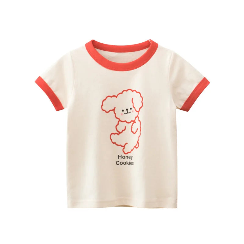 2025 Summer 2-8 Years Kids Girl Shorts Sleeve T-shirts Printed Little Girl Top Baby Girl T Shirts Children Toddler Girl Clothes