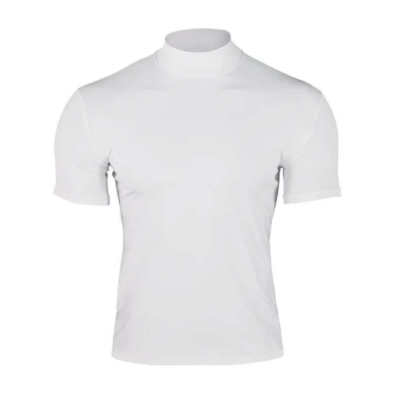 Cross-border Amazon 2024 summer solid color short-sleeved fashion bottoming shirt men's tight turtleneck T-shirt