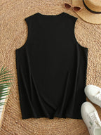 Loose Fit Printed Pocket T-Shirt for Women with Ribbed Collar round Neck 1-8XL plus Size Comfortable Casual Vest