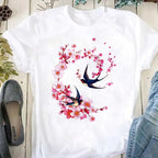 Beautiful Flower Print Women T-Shirts Casual Breathable Soft Short Sleeve Tops Loose Comfortable Street Female Clothes Pink T Sh