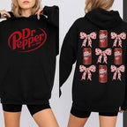 Dr Pepper Can and Bowknot Duplex Printing Hoodie Retro Soda Lover Pullover Women Fashion Daily Life Streetwear Fall Winter Tops