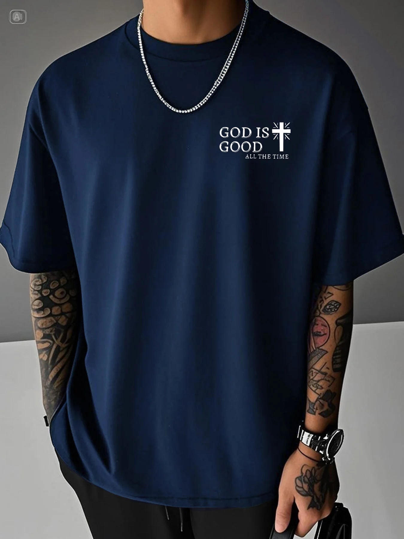 Men's Summer 100% Cotton Casual God is a Good Faith Double sided Printed Loose Sport Round Neck Short Sleeve T-shirt Versatile T