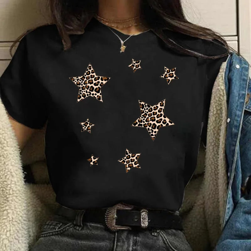2024 Plus Size Womens Cartoon Graphic Star Printing T-shirts 90s Girls Style Casual Fashion Aesthetic Printed Female Top Tees