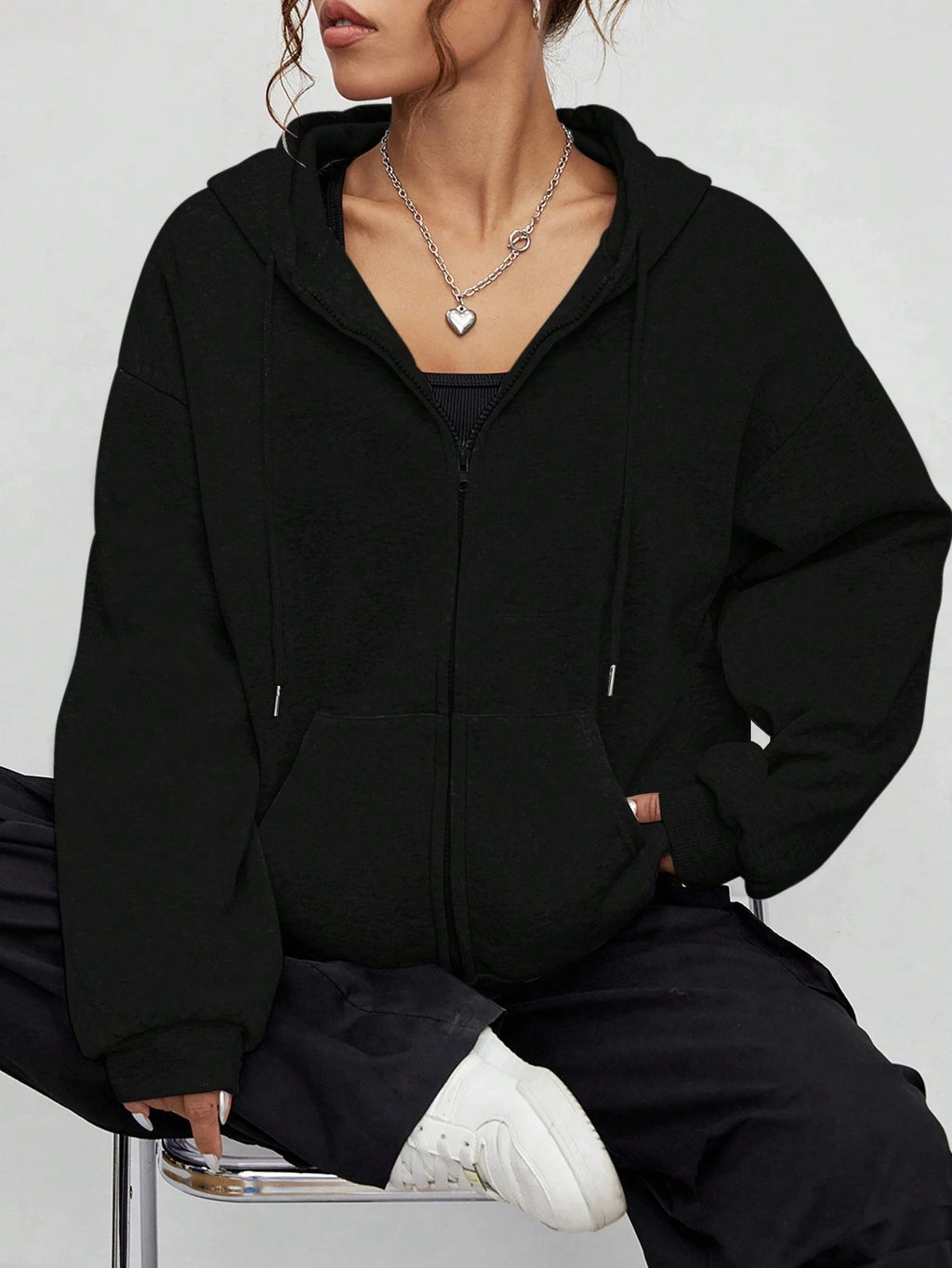 New Solid Zipper Hoodie Women Warm Fleece Hoodies Autumn Casual Hoody  Street Pocket Sportswear Oversized All-Match Female veste