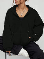 New Solid Zipper Hoodie Women Warm Fleece Hoodies Autumn Casual Hoody  Street Pocket Sportswear Oversized All-Match Female veste