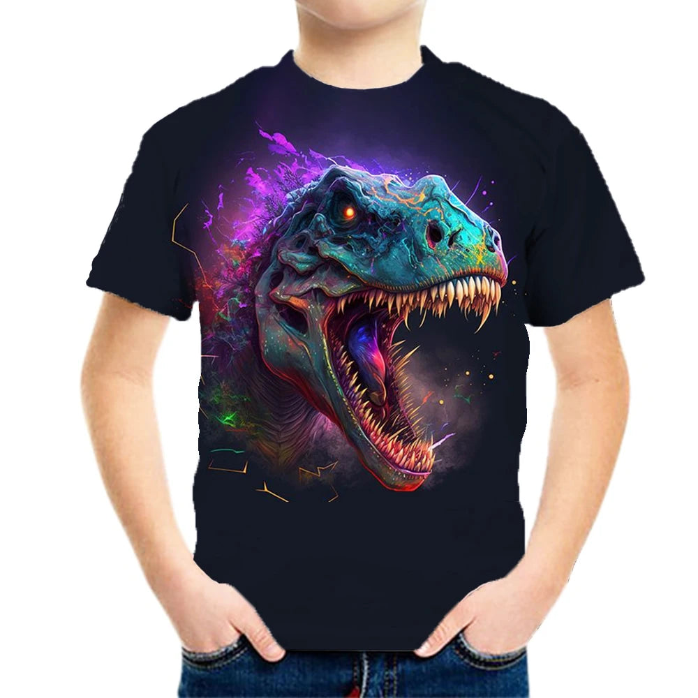 Children's Clothing Boys Tshirt Children's T-Shirts 3D Dinosaur Graphic Print Kids Summer Clothes Fashion Casual Tees Girl Tops