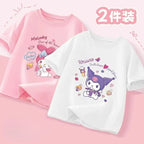 2pcs/pack Sanrio Summer Baby Girls Clothes Children Kuromi Printed Short Sleeve T-shirts Kid Cotton Cartoon Breathable Soft Top