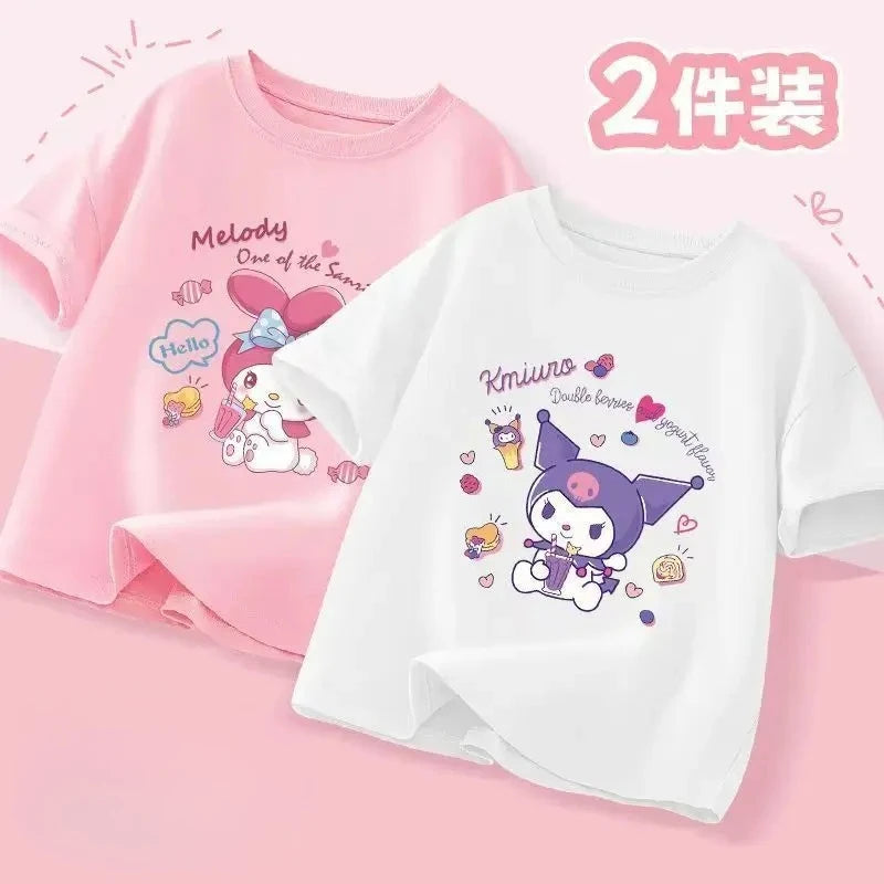 2pcs/pack Sanrio Summer Baby Girls Clothes Children Kuromi Printed Short Sleeve T-shirts Kid Cotton Cartoon Breathable Soft Top