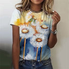 Women's T-Shirts Flowers Fashion Print O Neck Short Sleeve Tees O-Neck Personality Women Summer Harajuku Loose Female Clothing