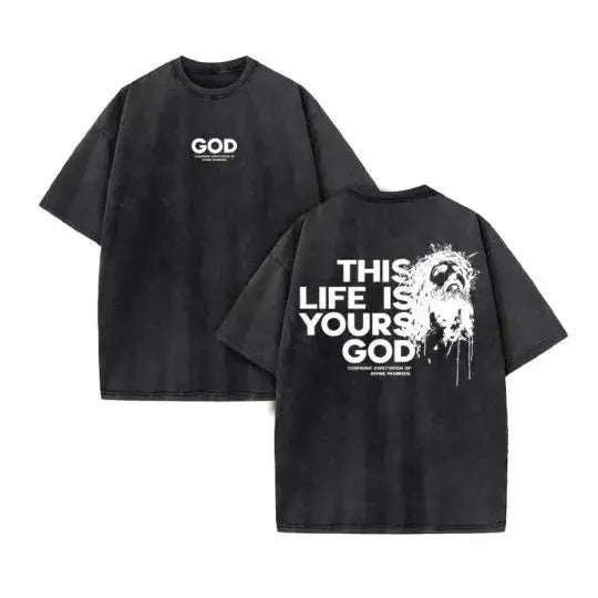 Summer top Men's T-shirt Christian Jesus design new wash short sleeve street print vintage T-shirt oversized for men and women
