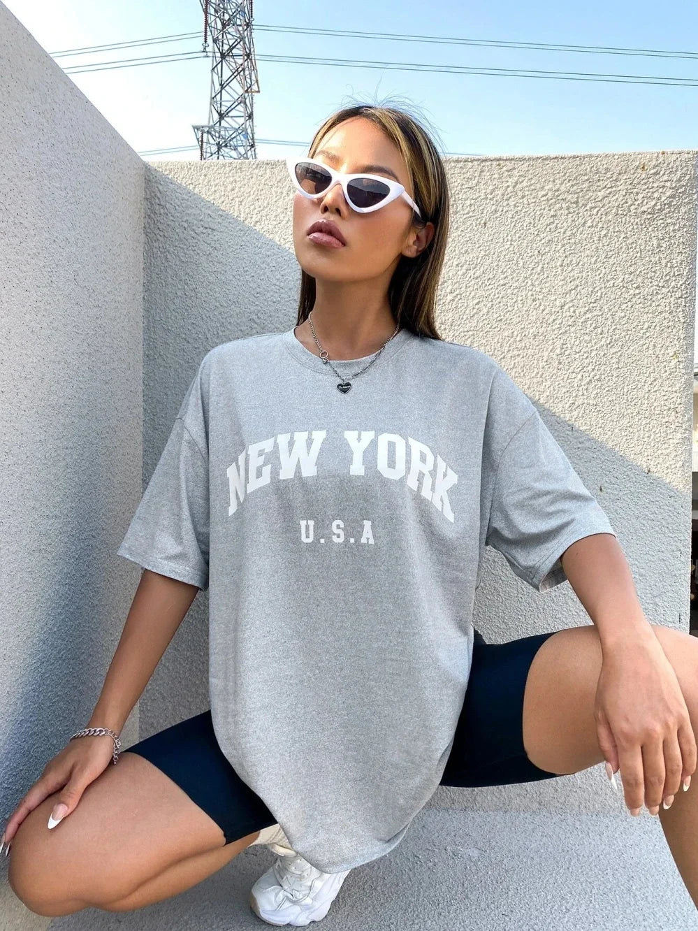 U.S.A New York USA City Street Printed Women T Shirts Breathable Summer T-Shirt Fashion Plus Size Clothing O-Neck Short Sleeve