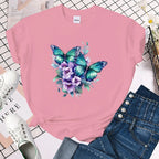 Women T-shirt Funny Flower Butterfly Print T-Shirts for Women Summer Round Neck Tee Shirt Femme Fashion Casual T-Shirts