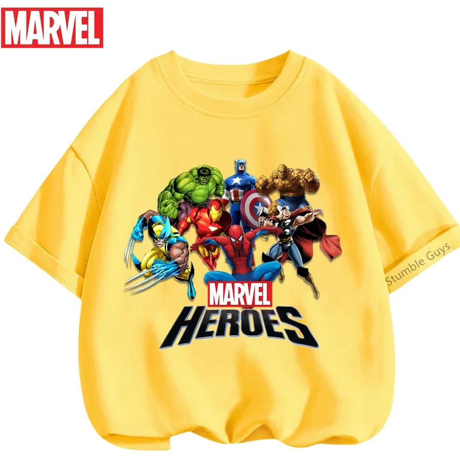Summer Boys Girls Hulk T-Shirt 3-14 Years Marvel Super Hero Kids Spiderman Breathable Short Sleeve Avengers Soft Tee