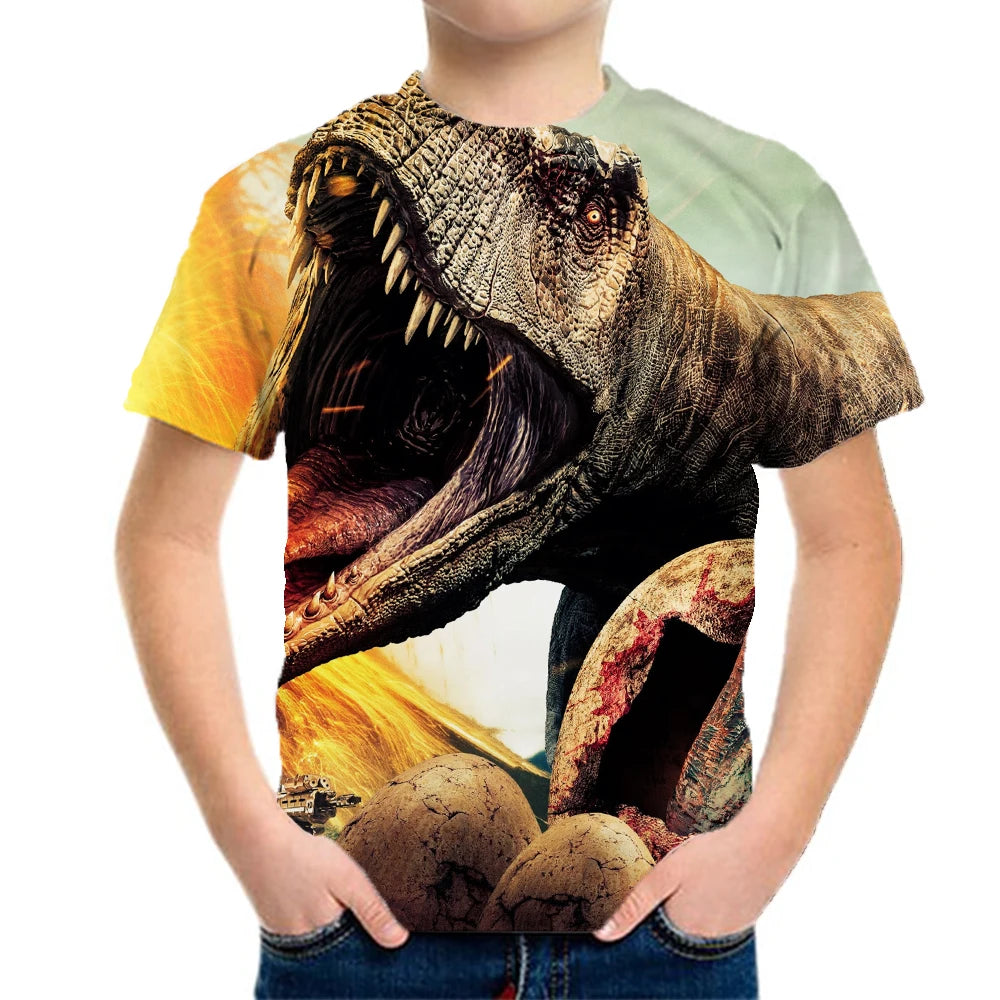 Children's Clothing Boys Tshirt Children's T-Shirts 3D Dinosaur Graphic Print Kids Summer Clothes Fashion Casual Tees Girl Tops