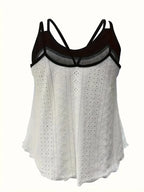 Plus Size Black & White Color Block Eyelet Embroidery Spaghetti Strap Top
