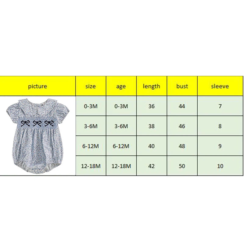 0-18M Infant Baby Girls Bowknot Embroidered Rompers Lovely Floral Print Doll Collar Short Sleeve Bubble Jumpsuits for Newborn