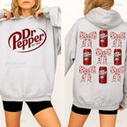 Dr Pepper Can and Bowknot Duplex Printing Hoodie Retro Soda Lover Pullover Women Fashion Daily Life Streetwear Fall Winter Tops