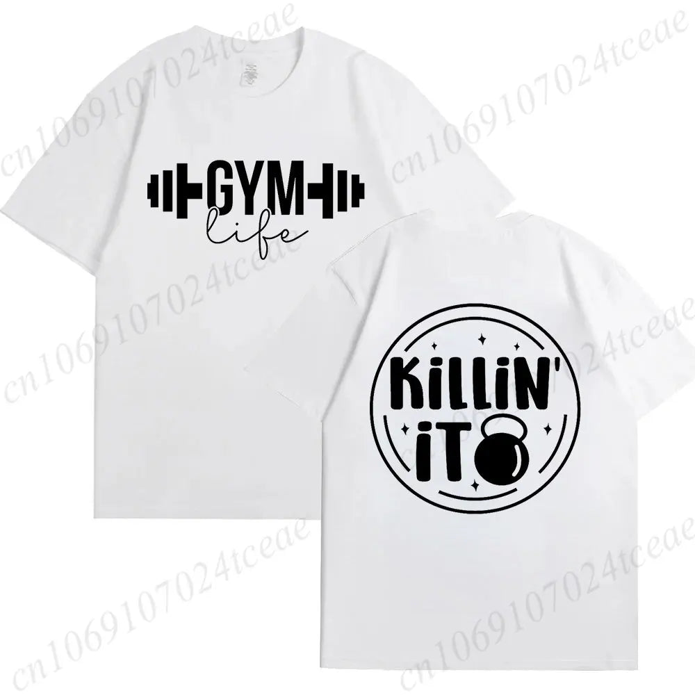 Funny Gym Life T-Shirts for Women Workout Summer Short Sleeve Tees Motivational Positive Tees Cute Exercise Fitness Tops