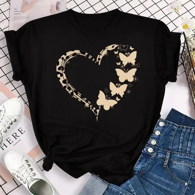 Fashion Women Men T Shirt Colorful Butterfly Petal Graphic Print T Shirt Casual Crew Neck Short Sleeve Plus Size T Shirt Unisex