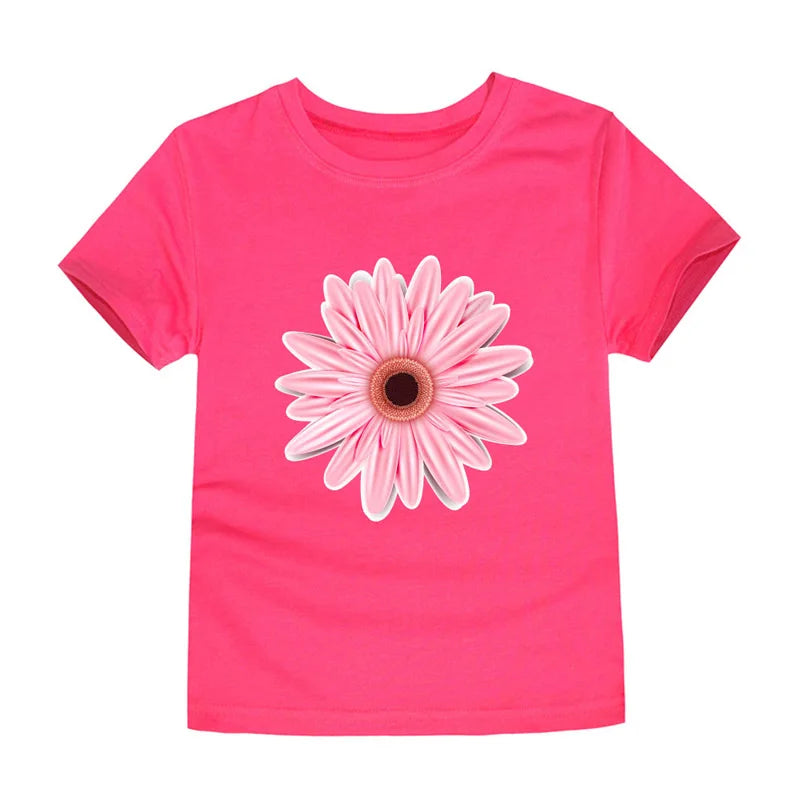 Girls Clothes 2 to 3 4 5 6 7 8 9 10 11 12 13 14 Years 100% Cotton 2024 Summer T Shirts Yellow Butterfly Floral Tee Shirt Tops