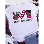 Plus Size Brave Soul L American Retro Letters Love White T-shirt Women Short Sleeve Round Neck Casual Top Summer Aesthetics Tops