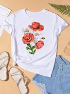 Graphic T-shirt Women Top Lady Female Shirt Tee Flower Carto Women Clothes Aesthetic Clothes Tops