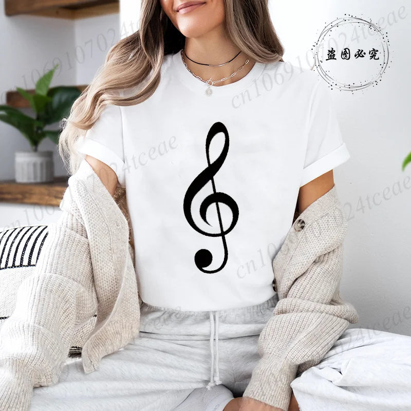 Women's T-shirts Music Note Heartbeat Printed T-Shirt Music Lover Funny Graphic Tee Shirts for Men Women Fashion T-Shirts Tops
