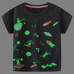 Little maven 2026 New Fashion Boys T-shirt Summer Luminous Dinosaur Animal Cotton Causal Clothes Lovely Tops for Kids 2-7 year