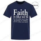 Men's Street Wear Faith Is Like Wifi God Jesus Religious Christian Funny T-shirt Short Sleeve Streetwear Summer T Shirts Men Top