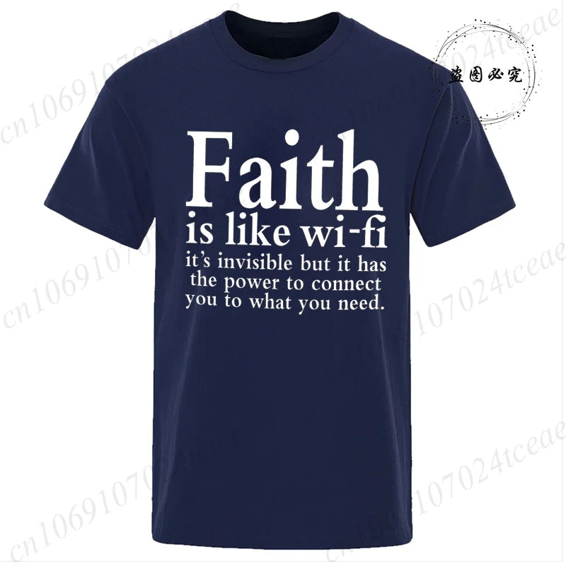 Men's Street Wear Faith Is Like Wifi God Jesus Religious Christian Funny T-shirt Short Sleeve Streetwear Summer T Shirts Men Top