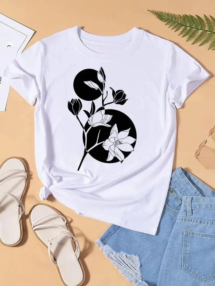 Graphic T-shirt Women Top Lady Female Shirt Tee Flower Carto Women Clothes Aesthetic Clothes Tops
