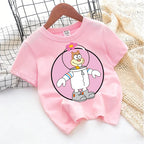 Cute SpongeBobs T-shirt Kids Anime Round Role Boys Girl Toddler Cotton Streetwear Tees Casual Short Sleeve Childern Clothes Tops