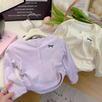 1-12Y Bow T-shirt Embroidered Girls Base Layer Fashionable Long Sleeved Simple Sweet and Cute Knitted Top for Girls Wholesale