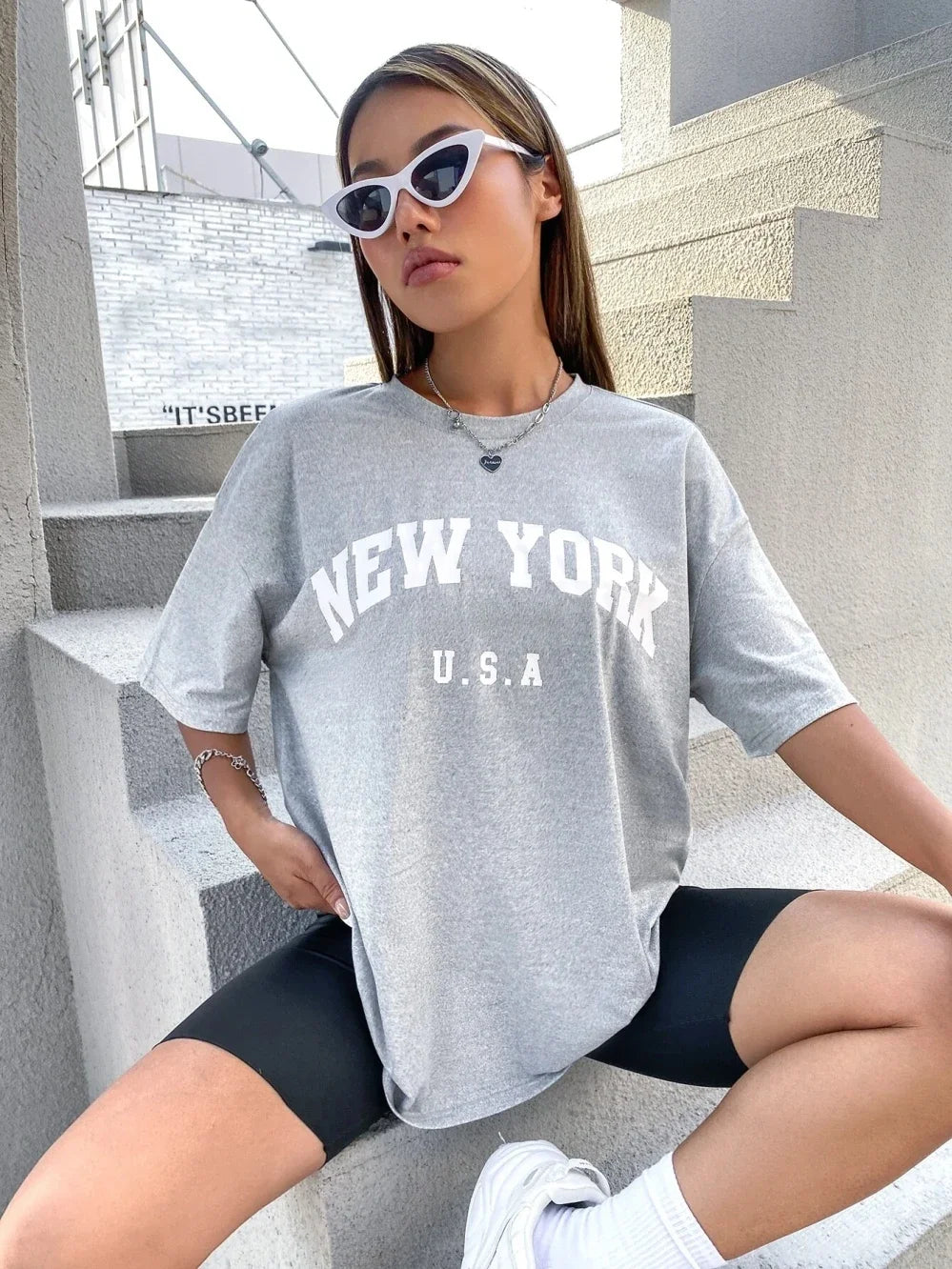 U.S.A New York USA City Street Printed Women T Shirts Breathable Summer T-Shirt Fashion Plus Size Clothing O-Neck Short Sleeve