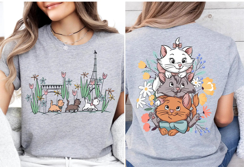 Y2K Street Fashion Casual Versatile Top Women Summer Cartoon New T-Shirt The Aristocats Shirt Marie Toulouse Berlioz Cats Tee