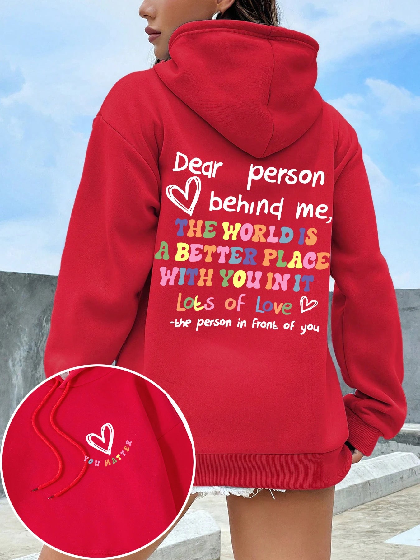 Dear Person Behind Me Plus Size Hoodie Women Colored Letters Warm Fleece Hoody Fur-liner Spring Autumn Sweatshirt Y2K Casual Top