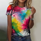 Women's T-Shirts Flowers Fashion Print O Neck Short Sleeve Tees O-Neck Personality Women Summer Harajuku Loose Female Clothing