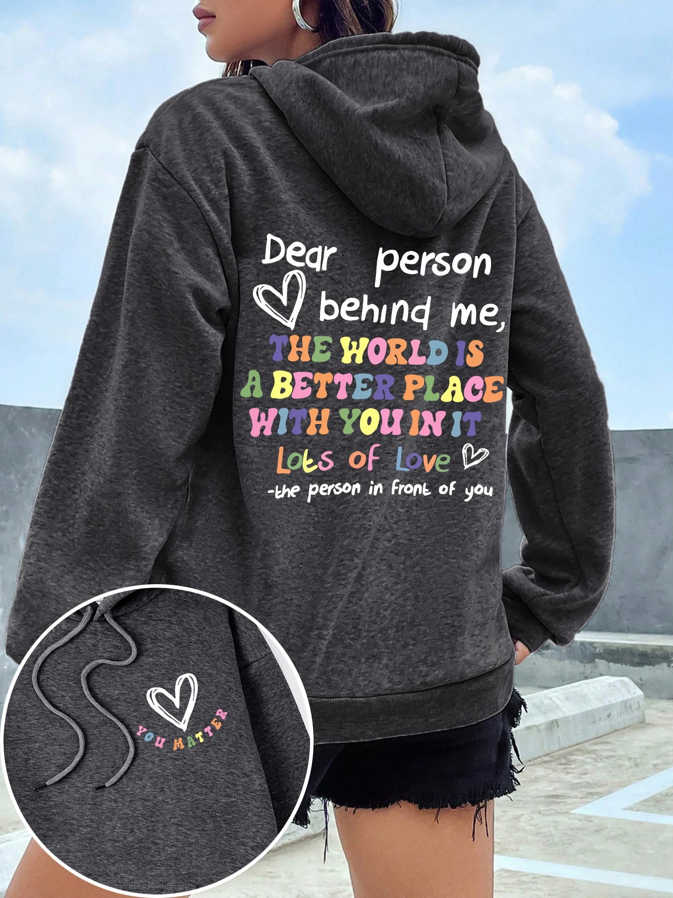 Dear Person Behind Me Plus Size Hoodie Women Colored Letters Warm Fleece Hoody Fur-liner Spring Autumn Sweatshirt Y2K Casual Top