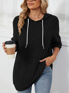 Women's plus size striped long sleeve hooded fashion solid color sweatshirt.