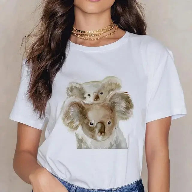 Women Cartoon Kawaii Animal Koala Print Woman Tshirt Harajuku Ropa Mujer Graphic Plus Size T-Shirt Casual Streetwear  Tees