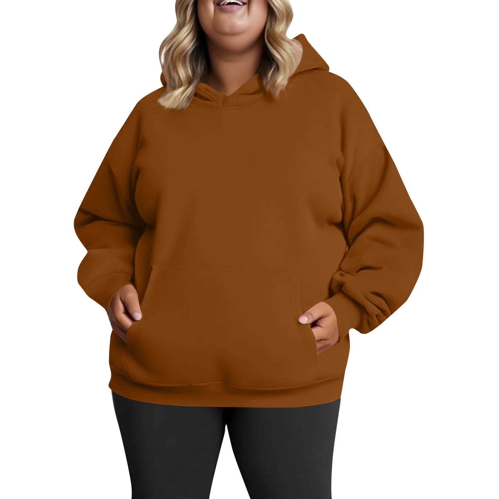 Plus Size Hooded Sweatshirt for Women Fall Fashion Casual Solid Color Pocket Hoodies Women's Clothing Street Hip Hop Hoody