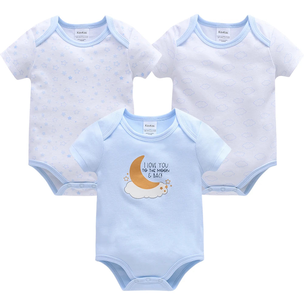Kavkas 3 Pcs/lot Baby Boy Bodysuit 100% Cotton Lion Print 3M 6M 9M 12M Newborn Girls Clothes Summer Body Clothing